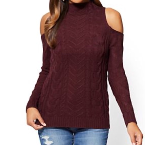 New York & Company Tops - New York & Co. Cable Knit Cold Shoulder Sweater